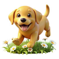 extraordinary abstract A playful golden retriever puppy tumbling through a field of daisies, bathed in warm, golden sunlight, in a whimsical, cartoon style detailed png