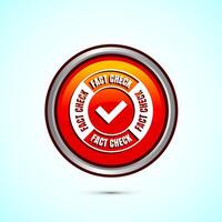 Fact check icon design illustration, Fact checking label, Fake news verified sign, Orange color round button design vector