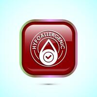 Hypoallergenic tested icon design illustration. Cosmetic certification label, Hypoallergenic icon sign, Red color square button design vector
