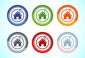 Smart house icon design , Smart home symbol, 6 color button design set vector