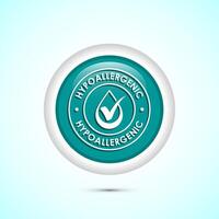 Hypoallergenic tested icon design illustration. Cosmetic certification label, Hypoallergenic icon sign, Teal color round button design vector
