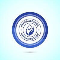 Hypoallergenic tested icon design illustration. Cosmetic certification label, Hypoallergenic icon sign, Blue color button design vector