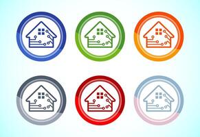 Smart house icon design illustration, Smart home sign, 6 color button design set vector