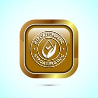 Hypoallergenic tested icon design illustration. Cosmetic certification label, Hypoallergenic icon sign, Gold color square button design vector