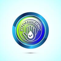 Hypoallergenic tested icon design illustration. Cosmetic certification label, Hypoallergenic icon sign, Glossy round button design vector