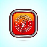 Hypoallergenic tested icon design illustration. Cosmetic certification label, Hypoallergenic icon sign, Orange color square button design vector
