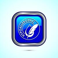 Hypoallergenic tested icon design illustration. Cosmetic certification label, Hypoallergenic icon sign, Blue color square button design vector