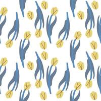 Flower seamless pattern with yellow tulips isolated on white background. Floral illustration for fabric and paper design vector