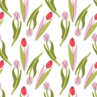 Spring Flower seamless pattern with tulips isolated on white background. Floral illustration for fabric and paper design vector