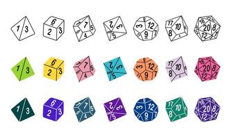 D8 D10 D12 D20 Dice for Board games, RPG dice set for table game illustration , hand drawn flat style illustration isolate on white . vector