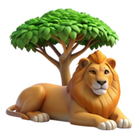 extraordinary abstract A regal lion resting in the shade of an acacia tree, illuminated by the dappled sunlight, in a majestic, realistic style high resolution png