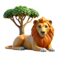 stunning creative A regal lion resting in the shade of an acacia tree, illuminated by the dappled sunlight, in a majestic, realistic style detailed png