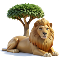 stunning artistic A regal lion resting in the shade of an acacia tree, illuminated by the dappled sunlight, in a majestic, realistic style detailed png