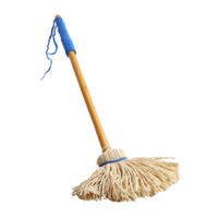 A Classic String Mop with a Wooden Handle and Blue Binding for Efficient Cleaning png