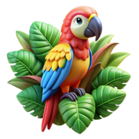 magnificent rustic A colorful macaw perched on a branch, surrounded by lush tropical foliage, illuminated by bright, tropical sunlight, in a vibrant, illustrative style genuine png