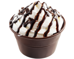 A cup of whipped cream with chocolate drizzle png
