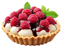 A raspberry tart with cream and berries png