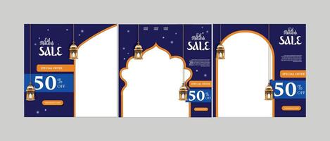 ramadan sale banner template set with arabic lanterns vector