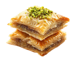 A stack of baklava with pistachios on top png