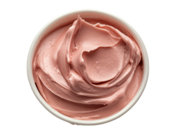A bowl of pink frosting on a black background png