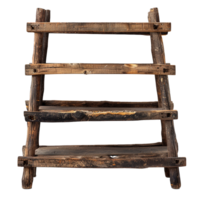 Rustic Wooden ThreeTiered Shelf Display Stand with Weathered Appearance png