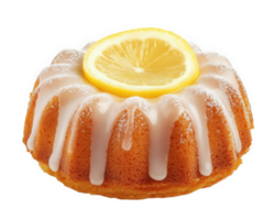 A lemon bundt cake with a slice of lemon on top png