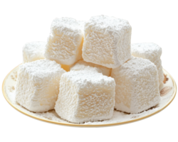 A plate of white marshmallows on a black background png