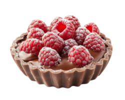 Chocolate raspberry tart isolated on black background png