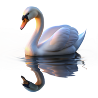 elegant modern A graceful swan gliding across a still lake, illuminated by the soft, reflective light of a dawn sky, in a serene, realistic style original png