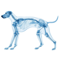 Dog skeleton x ray illustration on transparent background. Concept of veterinary medicine, anatomy, and animal health. png