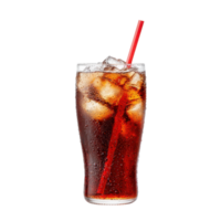 Refreshing cola drink with ice cubes and a red straw on a transparent background. Perfect for summer refreshment. png