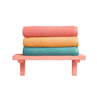 Stack of colorful towels on a shelf against a transparent background. Concept of bathroom, spa, and hygiene. png