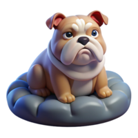 extraordinary traditional A grumpy bulldog sitting on a plush dog bed, illuminated by the soft, diffused light of a cloudy day, in a comical, realistic style professional png