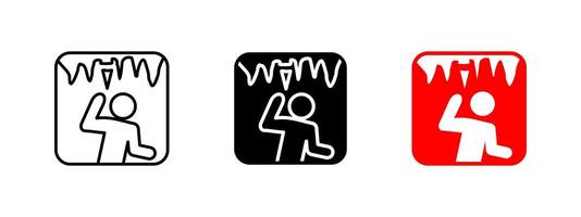 Ice hazard icon. Falling icicle illustration for winter safety warnings. Danger symbol for cold weather risks, snow accumulation and accident prevention in icy conditions. vector