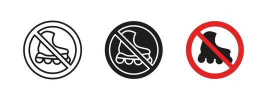 No roller skating icon. Public space restriction illustration. Prohibited inline skating sign for parks, sidewalks and urban areas. Safety and policy enforcement symbol. vector