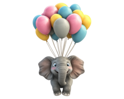 An elephant with balloons on a black background png