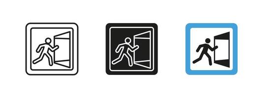 Exit icon. Emergency escape illustration. Safety sign for evacuation routes. Directional guide for public buildings, security and hazard warning pictogram. vector