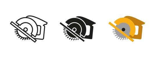 Circular saw icon. Electric power tool illustration. Used for straight and precise cuts in wood, metal and plastic in carpentry projects. Essential tool for construction and workshop tasks. vector