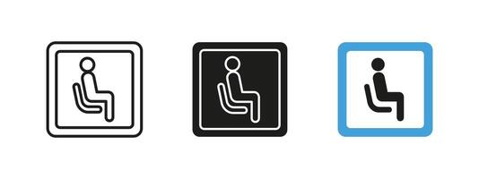 Seat icon. Public seating illustration. Symbol indicating a sitting area or waiting zone. Comfort and accessibility sign for transportation hubs, offices and public spaces. vector