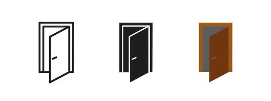 Open door icon. Home entrance illustration. Interior doorway symbol for access and security. Architectural design element representing transition, privacy and passage between rooms. vector