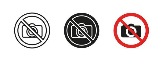 No photography icon. Camera restriction illustration. Prohibition sign for photo-taking. Security, privacy and regulation pictogram for restricted areas and warnings. vector