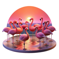 dramatic vintage A flock of flamingos wading in a shallow lagoon, illuminated by the vibrant, pink light of a sunset, in a stunning, photorealistic style high resolution png