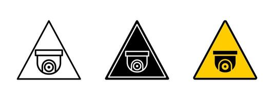 Surveillance camera icon. Security monitoring illustration. Warning sign for CCTV observation and safety control. Alert symbol for recording and protection systems. vector