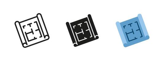 Blueprint icon. Architectural floor plan illustration. Construction, engineering, and design document symbol. Technical drawing concept for building projects and real estate planning. vector