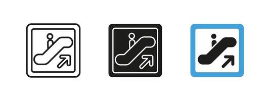 Escalator icon. Public transportation illustration. Symbol indicating an upward-moving escalator. Navigation sign for malls, metro stations and public spaces. vector
