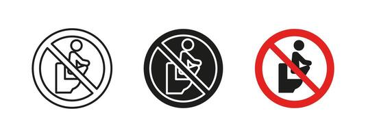 No squat toilet icon. Restroom improper usage restriction illustration. Safety sign for proper toilet usage. Hygiene and regulation pictogram for public facilities and policy enforcement. vector