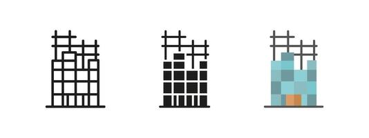 Construction site icon. Urban building under development illustration. Scaffolding and structural framework symbol. Engineering and city infrastructure pictogram. Urban expansion concept. vector