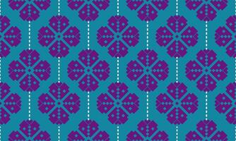 a detailed seamless composed of pixel designs with dark purple flowers and with white line on green background , design for fabric or various pattern printing works. vector