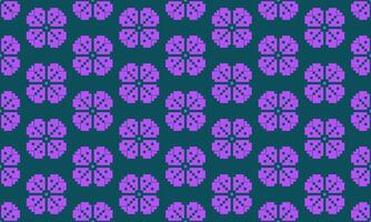 a detailed seamless composed of pixel designs with purple flowers on green background , design for fabric or various pattern printing works. vector