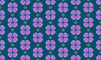 a detailed seamless composed of pixel designs with light purple flowers and gray square on green background , design for fabric or various pattern printing works. vector